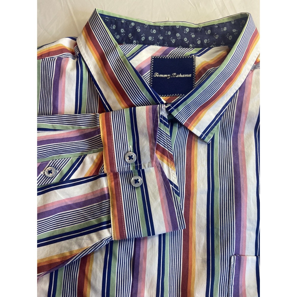Tommy Bahama Mens XXL Multi Color Vertical Stripe Cotton Long Sleeve Button Up
